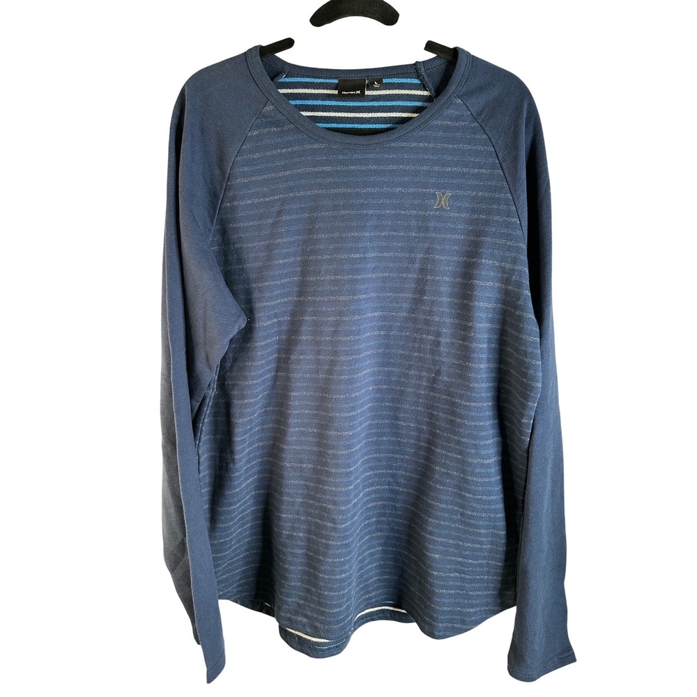 Hurley Men's El Serape Crew  Navy Blue Striped Long Sleeve Shirt Size Large New!